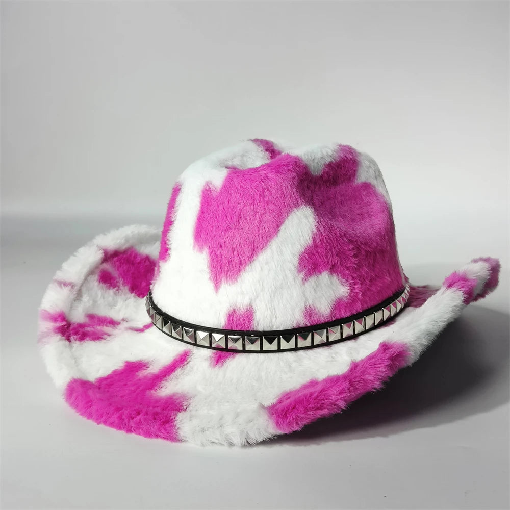 Faux Fur Cow Print Cowboy Bucket Hat