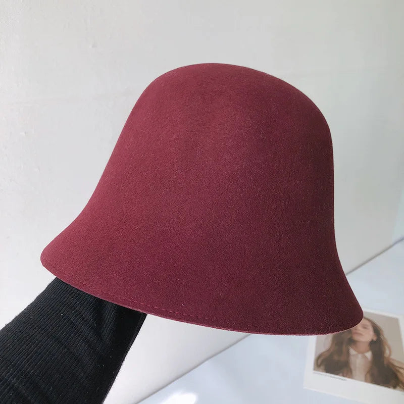 Women Pure Wool Winter Bucket Hat