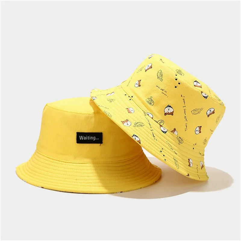 Unisex Cotton Double-Sided Dog Print Bucket Hat – Travel Sun Cap
