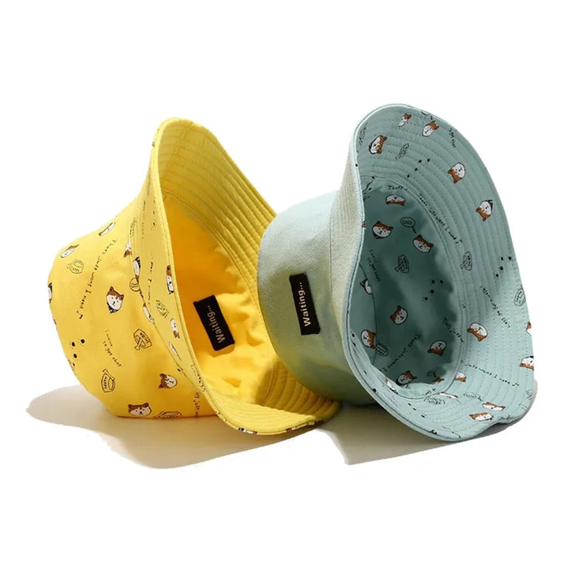 Unisex Cotton Double-Sided Dog Print Bucket Hat – Travel Sun Cap