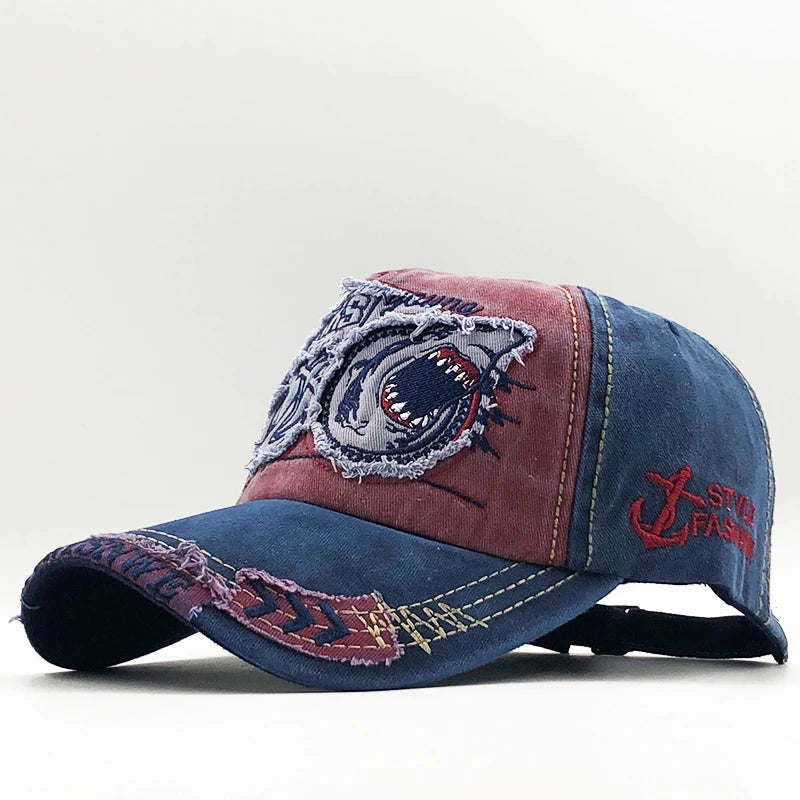 Shark Embroidered Cotton Snapback Baseball Cap