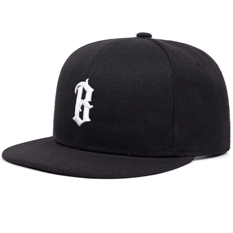 B Gothic Embroidered Flat Brim Baseball Cap