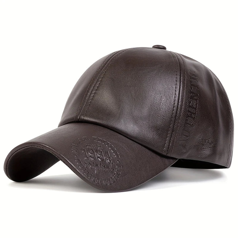 Vintage Cowhide Leather Military Baseball Cap