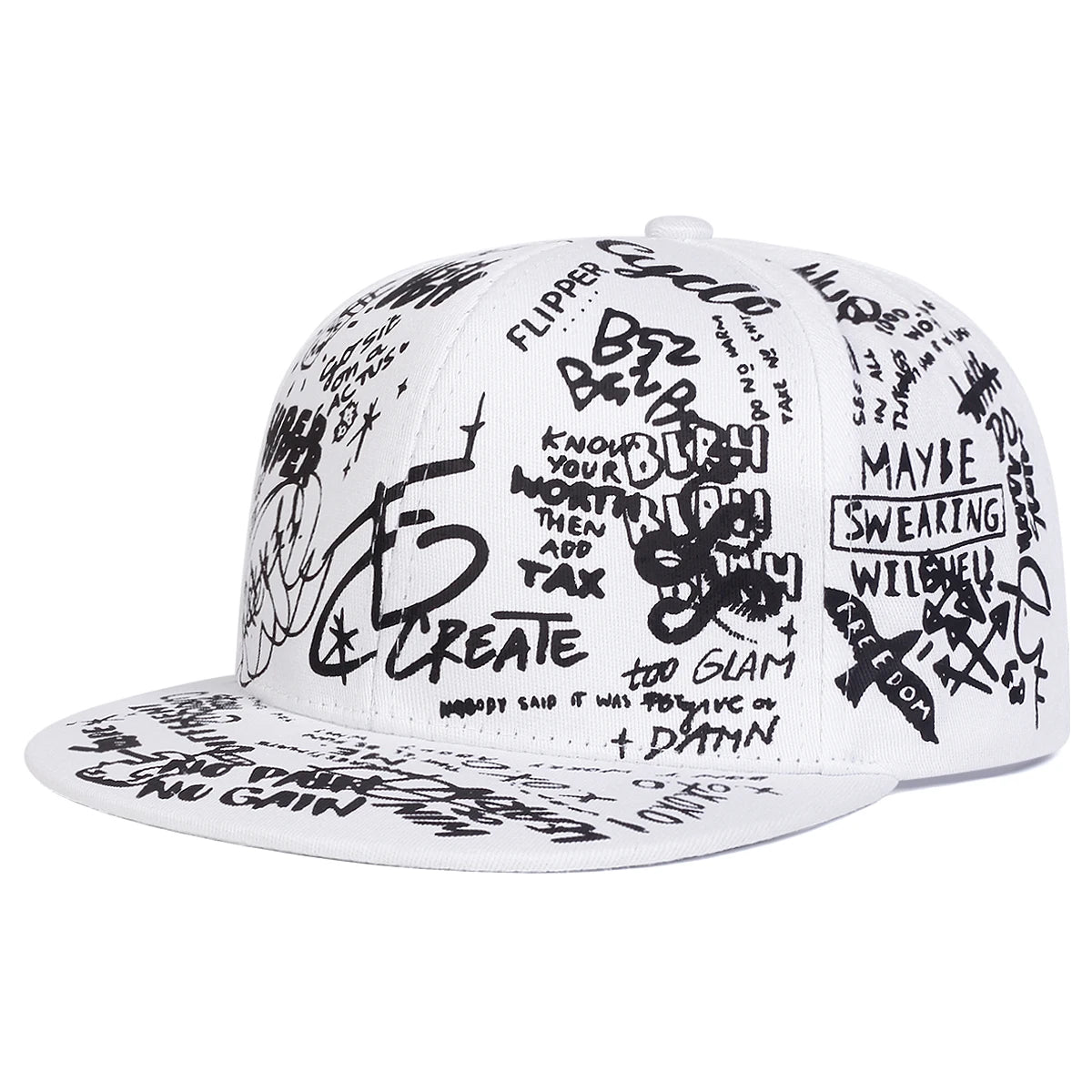 Unisex Black and white Letter Graffiti Printing Hip-hop Hats