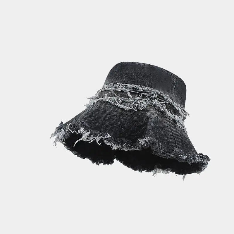 Vintage Denim Patchwork Distressed Bucket Hat