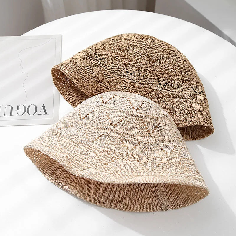 Hollow Knitted Bucket Hat Casual Sunshade Fisherman Cap Sun Hat Female Sun Cap