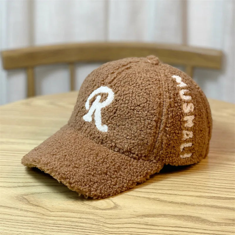 Embroidered Lamb Velvet Baseball Cap