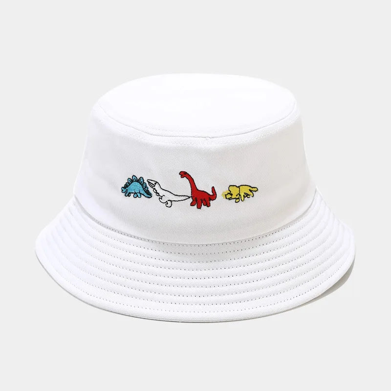 Cute Dinosaur Embroidered Cotton Bucket Hat