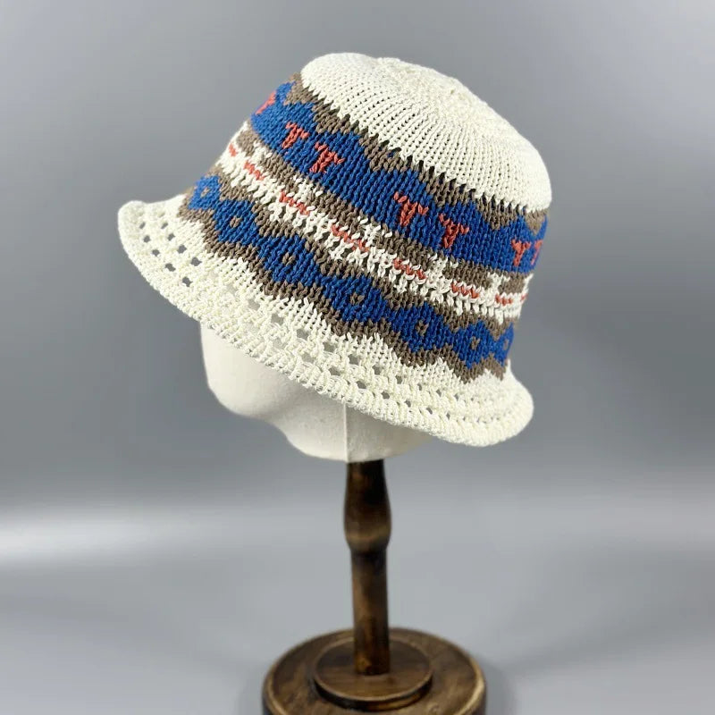 Summer Handmade Flower Straw Knit Breathable Bucket Hat