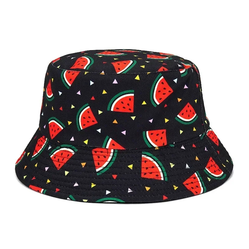 Unisex Vintage Watermelon Print Reversible Bucket Hat