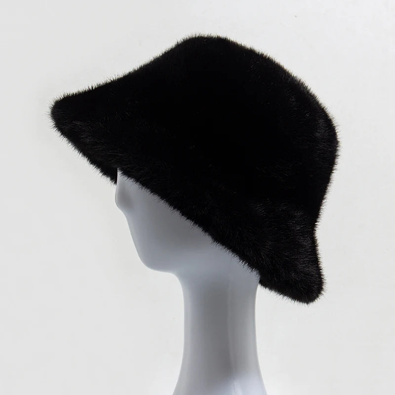 Faux Fur Bucket Hat Women Autumn Winter