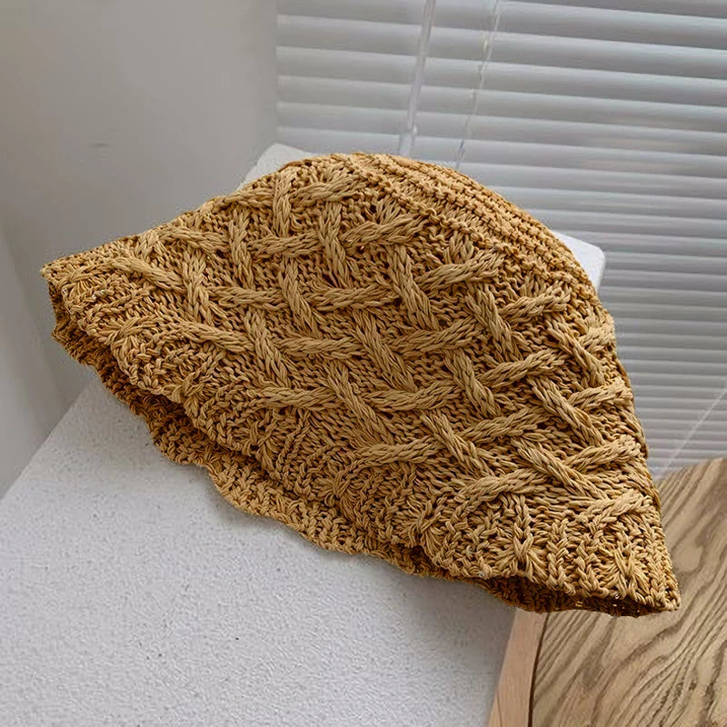 Hollow Woven Japanese Style Breathable Women Bucket Hat