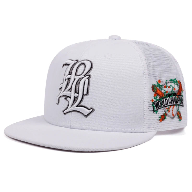 Unisex LPL Embroidery Mesh Flat Brim Hip Hop Baseball Cap