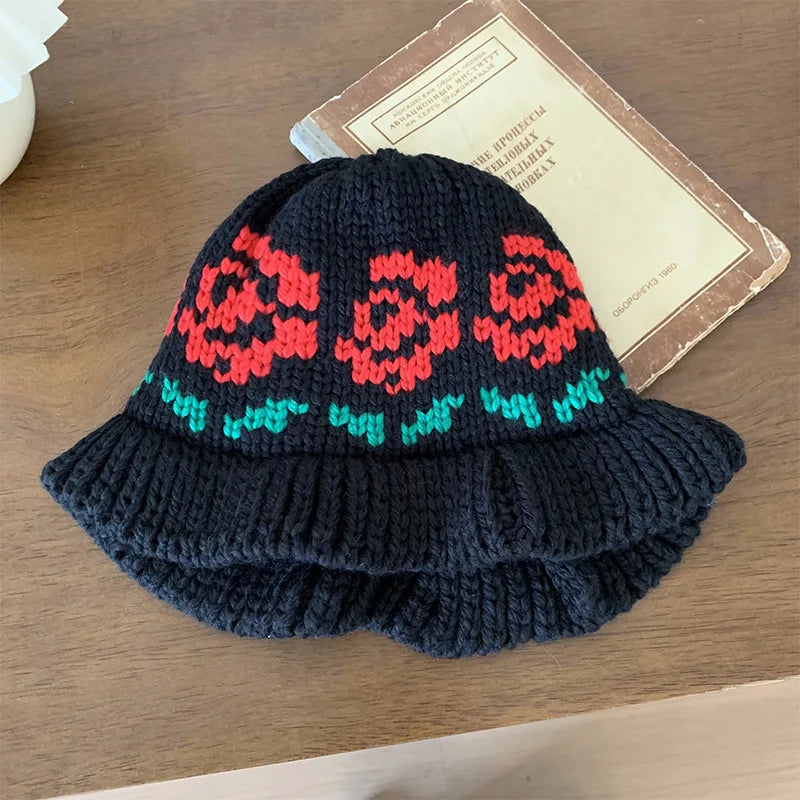 Ethnic Style Retro Warm Knit Women Bucket Hat