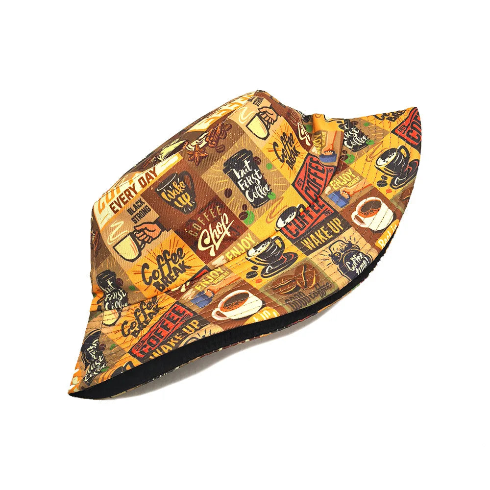 Cartoon Painting Coffee Bucket Hat Cap