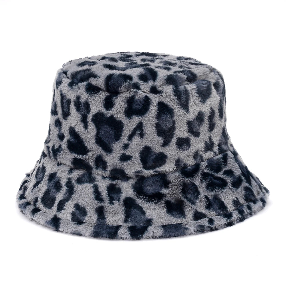Retro Leopard Faux Fur Fluffy Bucket Hat