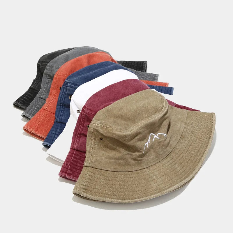 Washed Old Mountain Embroidery Fisherman Hat