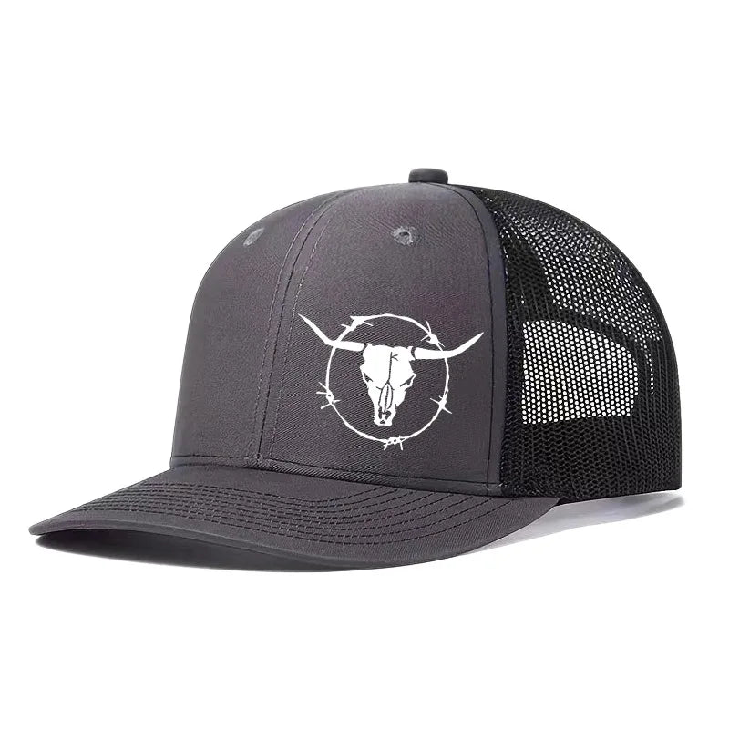 Unisex Bullhead Print Mesh Baseball Cap