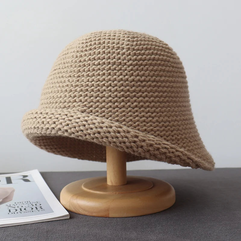 Women Thick Knit Rolled Edge Bucket Hat