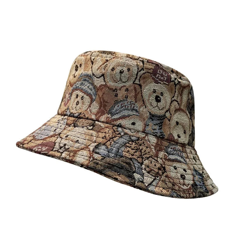 Cute Bear Print Summer Bucket Hat