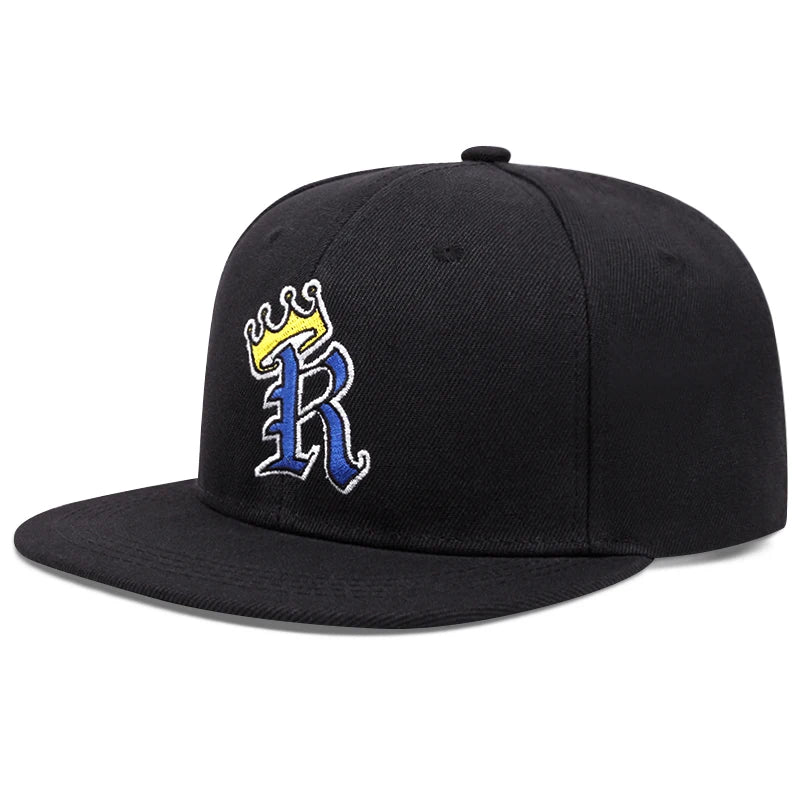 R Crown Embroidered Flat Brim Baseball Hat