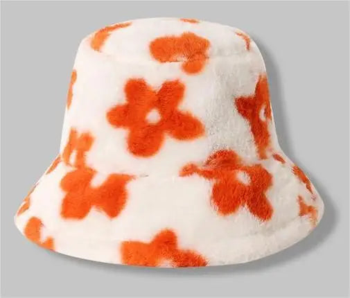 Floral Plush Furry Warm Winter Bucket Hat