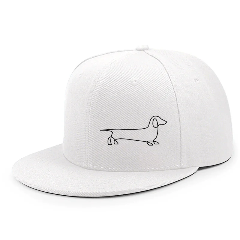 Dachshund Line Art Flat Brim Snapback Cap