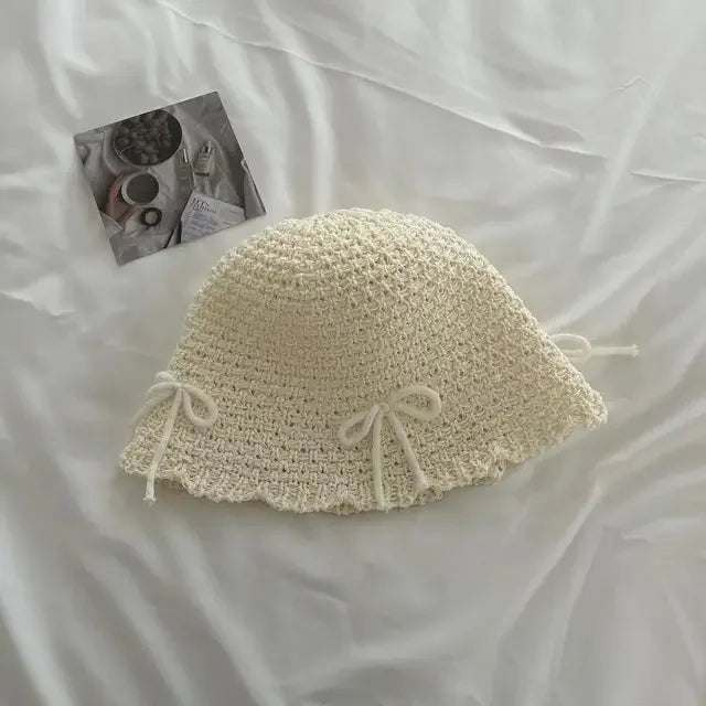 Korean Ins Bow Sweet Straw Summer Bucket Hat
