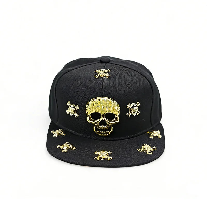 Unisex Skeleton Label Studded Wide Brim Snapback Cap