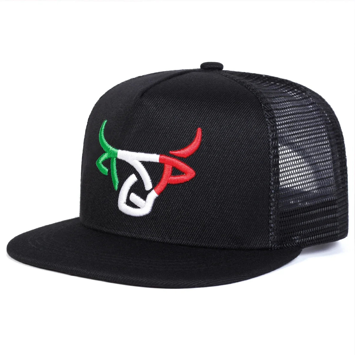 Unisex Ox Head Embroidered Mesh Hip Hop Snapback Cap
