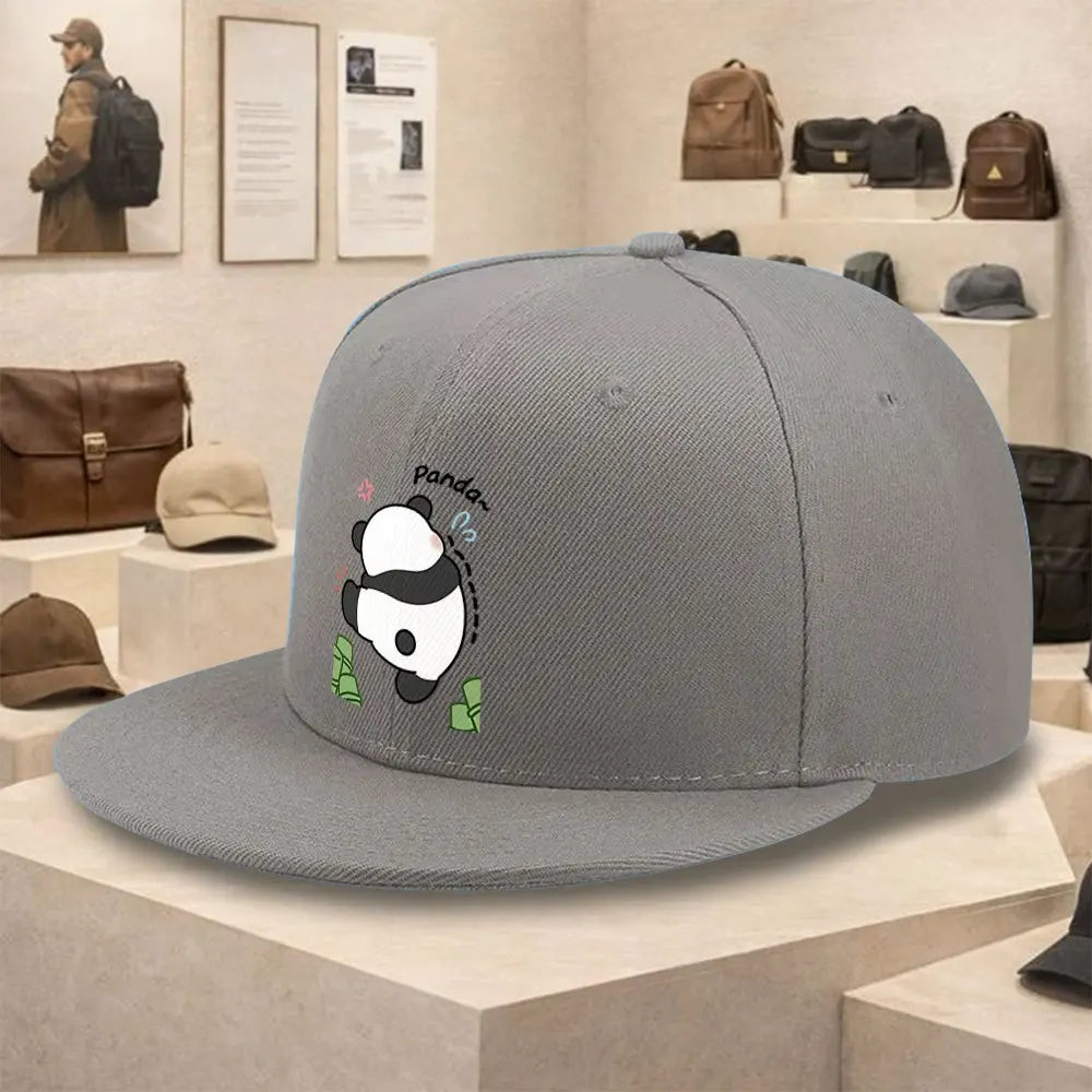 Cute Panda Money Graphic Flat Brim Snapback Cap