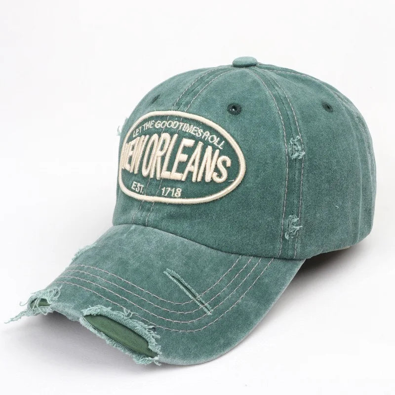 Vintage Letter Embroidered Washed Cotton Baseball Cap