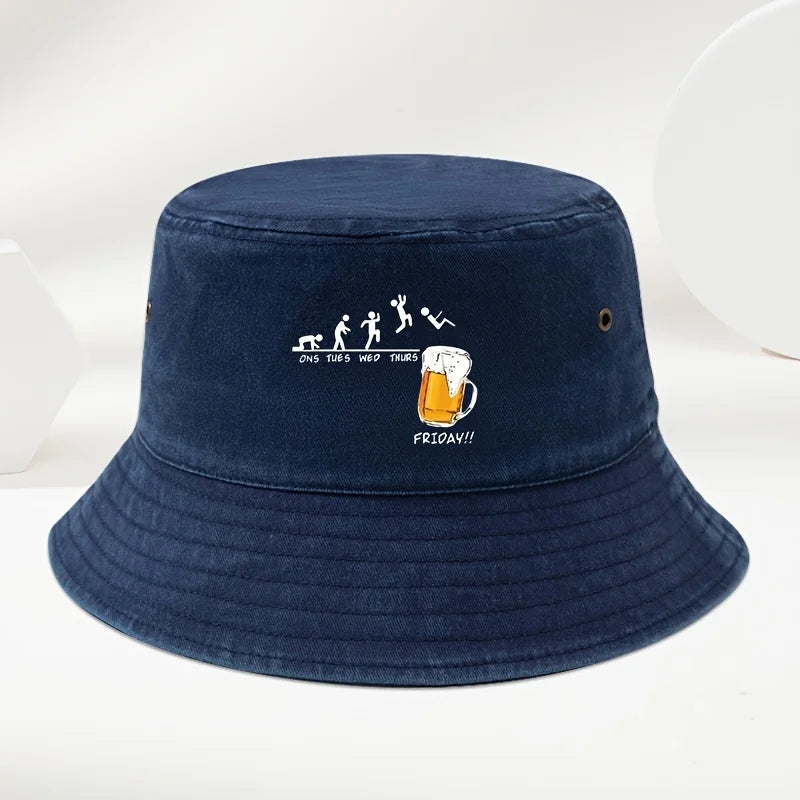 Fun Beer Cup Printed Washed Outdoor Travel Bucket Hat