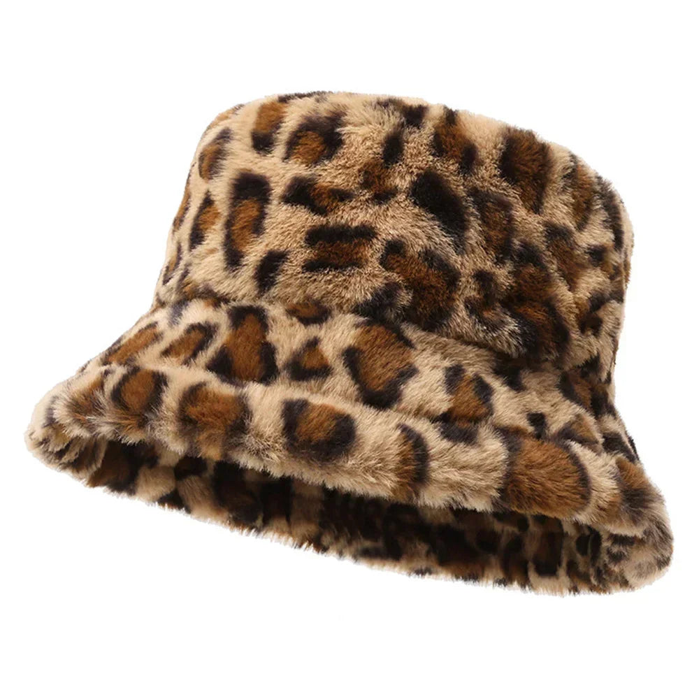 Cow Print Faux Fur Bucket Hat