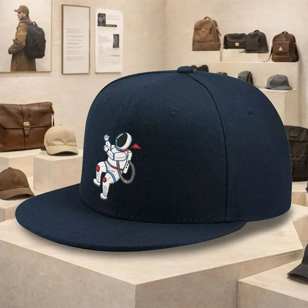 Astronaut Floating Graphic Flat Brim Snapback Cap