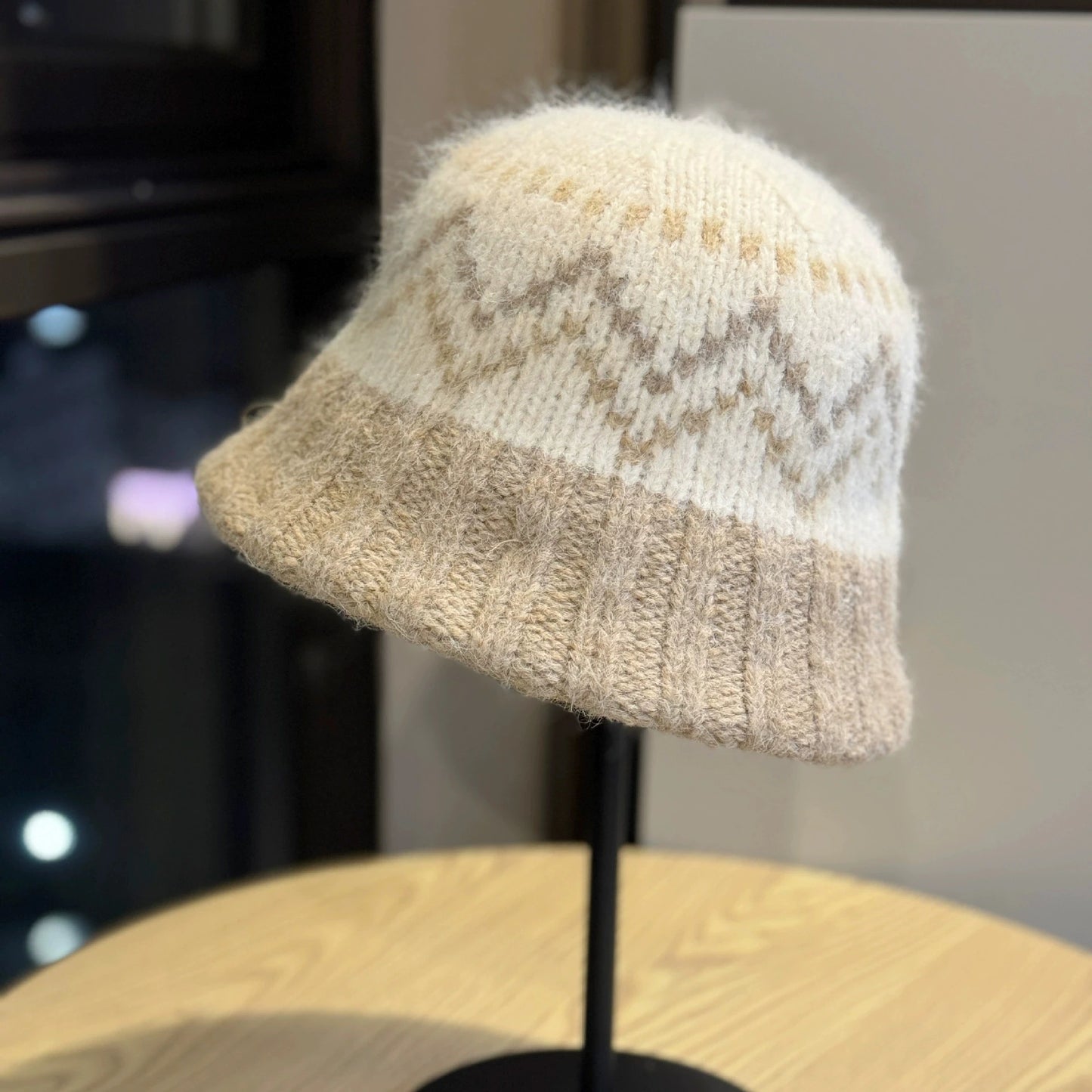 Diamond Jacquard Knitted Bucket Hat Women