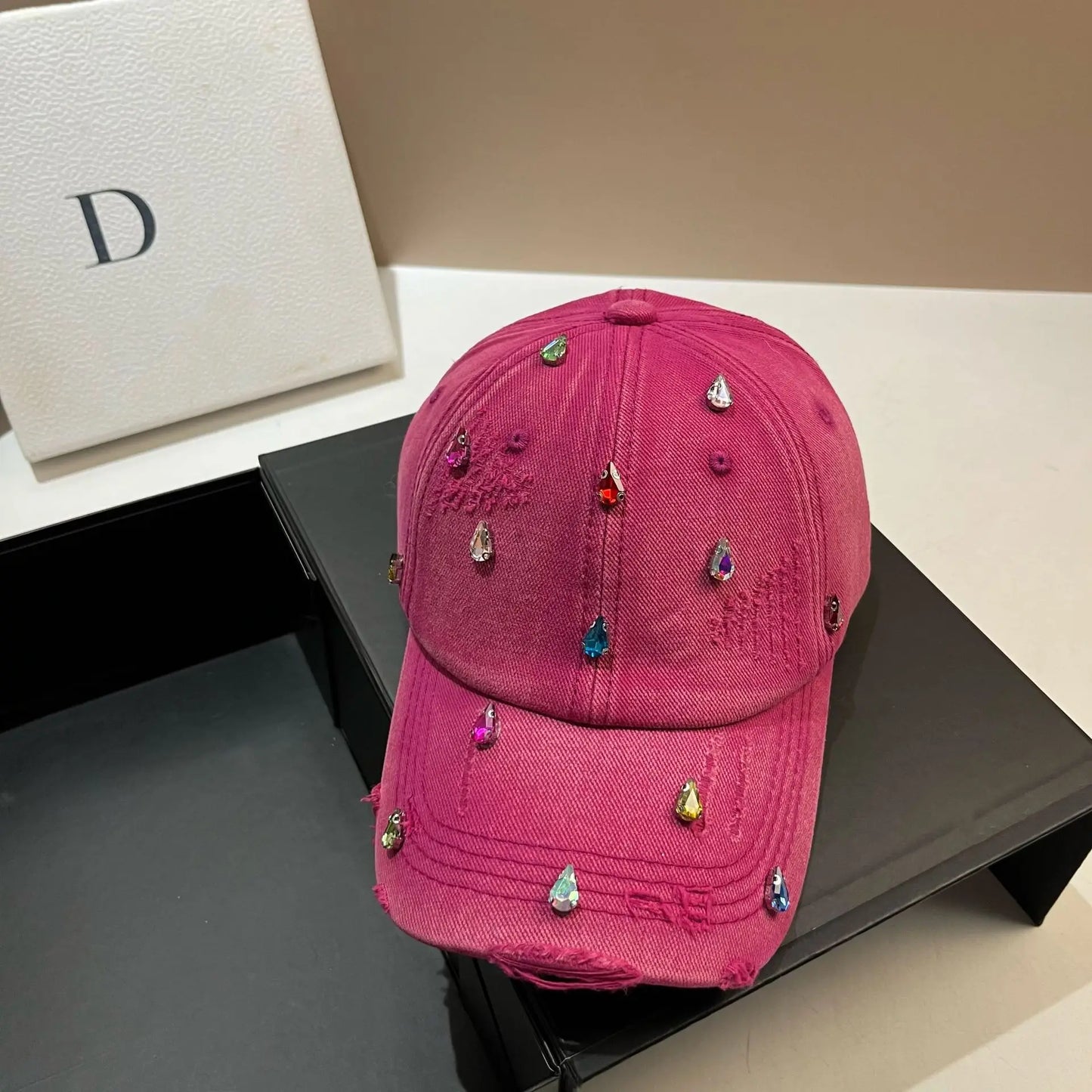 Luxury Rhinestone Washed Distressed Baseball Cap