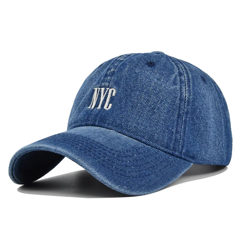 NYC Embroidered Denim Snapback Cap