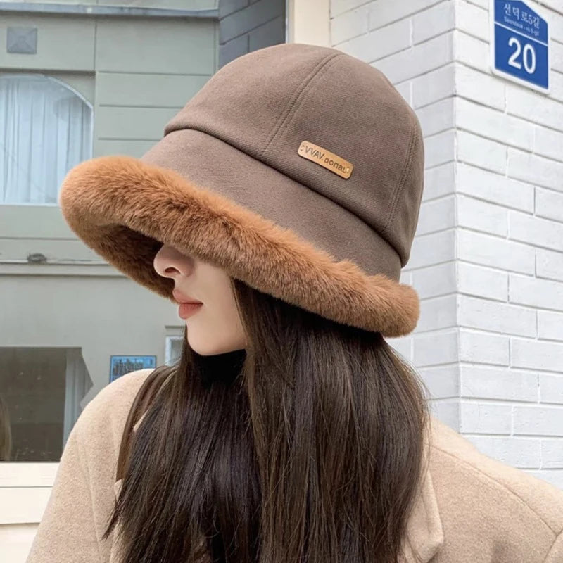 Fluffy Fur Bucket Hat Women Winter