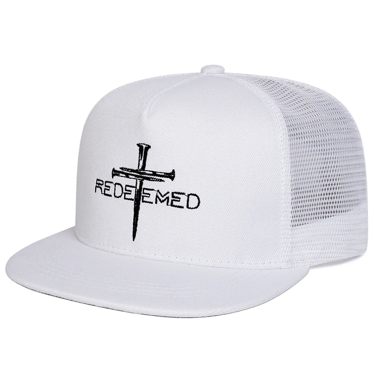 Redeemed Cross Embroidered Mesh Hip Hop Snapback Cap