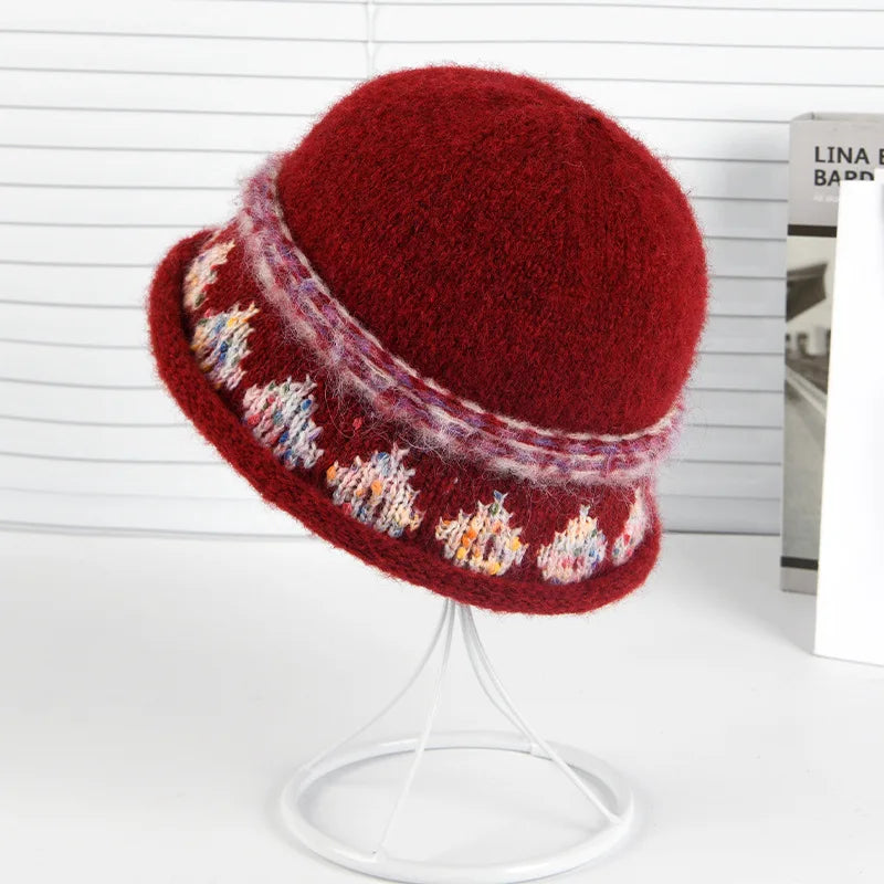 Jacquard Knitted Warm Ear Protection Bucket Hat