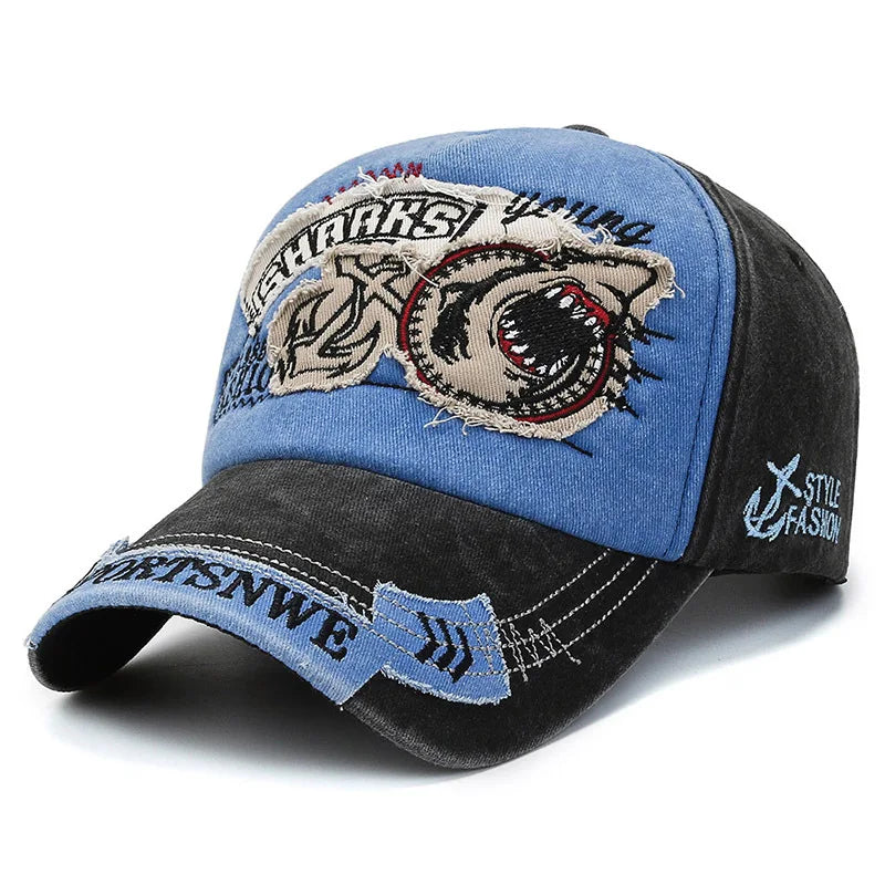 Unisex SHARKS Embroidered Washed Cotton Baseball Cap