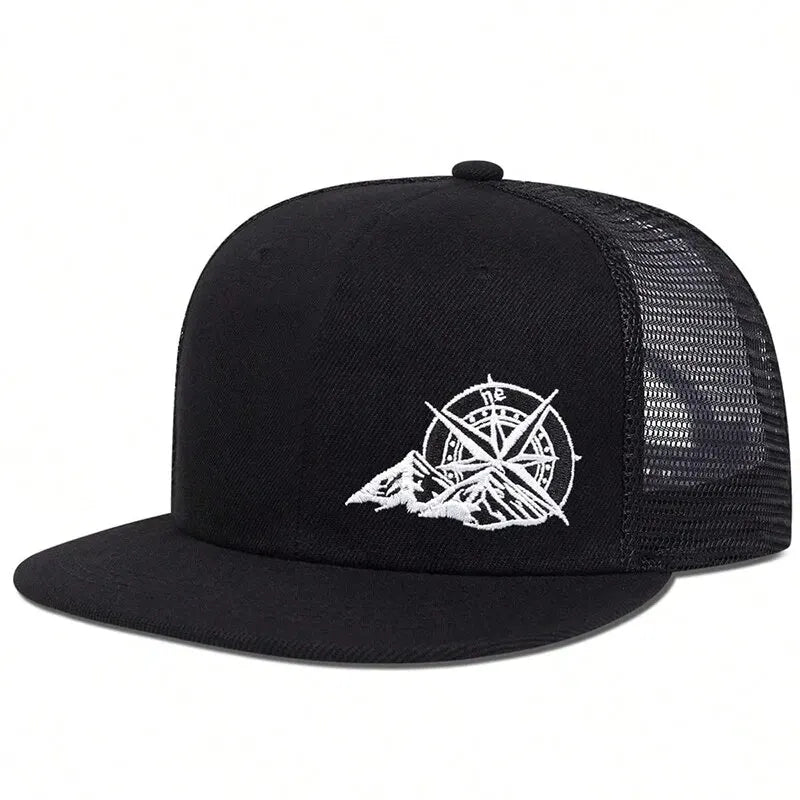 Compass Mountain Embroidery Hip Hop Snapback Cap