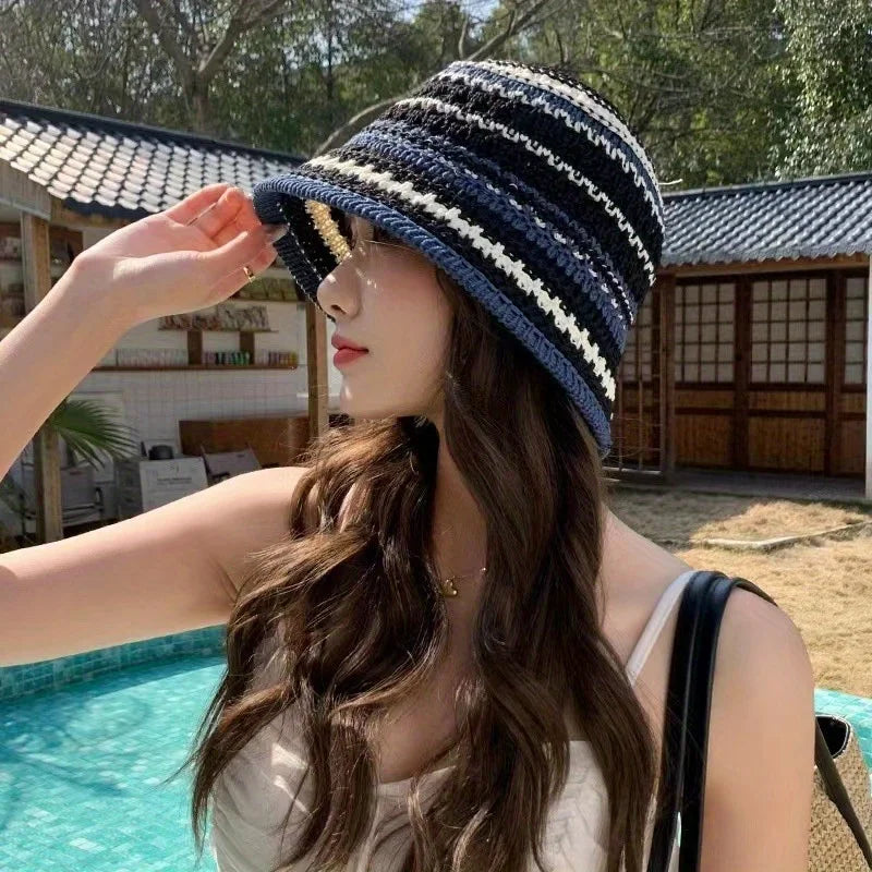 Striped Openwork Breathable UV Bucket Hat