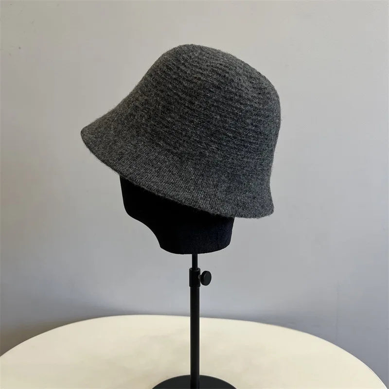 Korean Retro Solid Knitted Winter Bucket Hat
