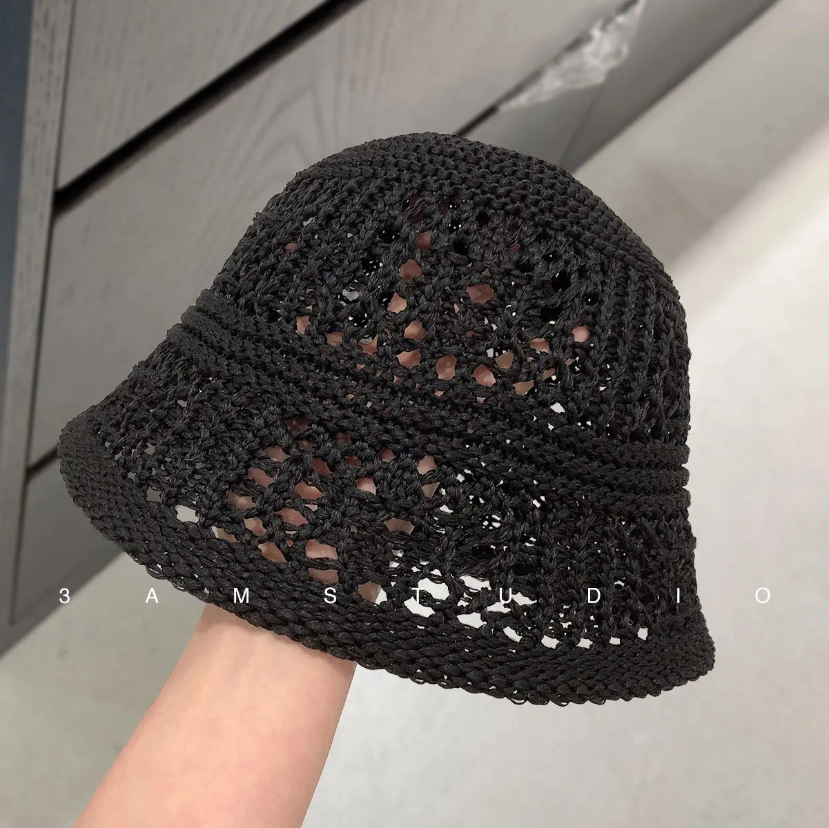 Niche Design Solid Color Hollow Knitted Bucket Hat