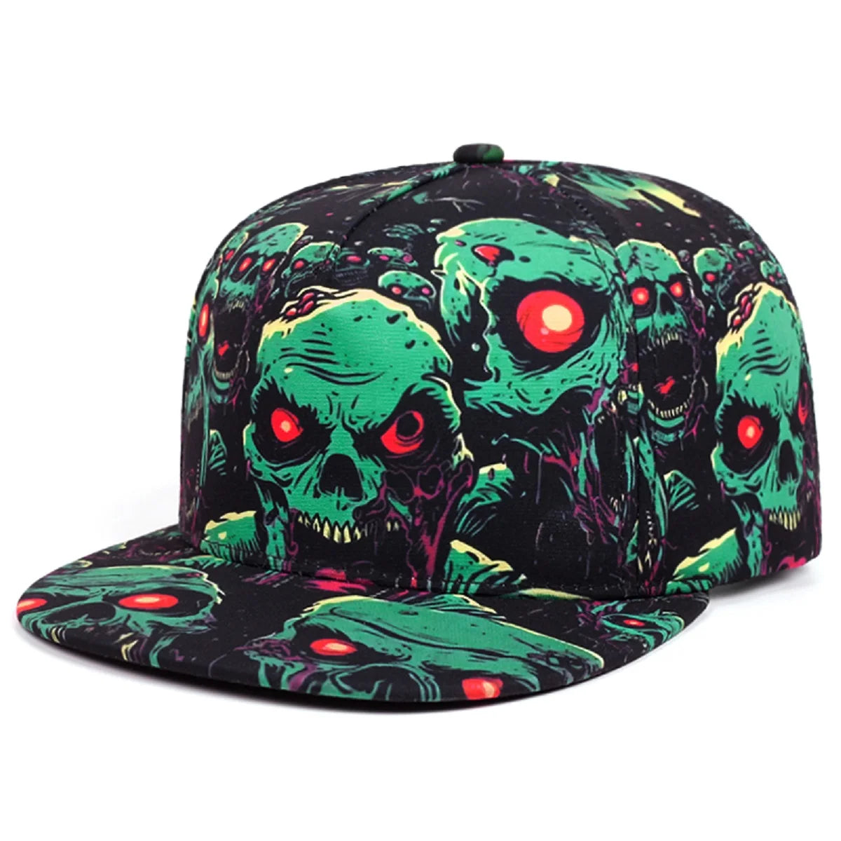 Red Eyes Green Skeleton Flat Brim Baseball Cap