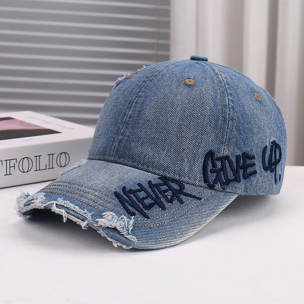 Embroidered Letter Denim Baseball Cap