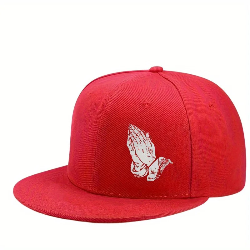 Praying Hands Graphic Hip Hop Flat Brim Snapback Cap