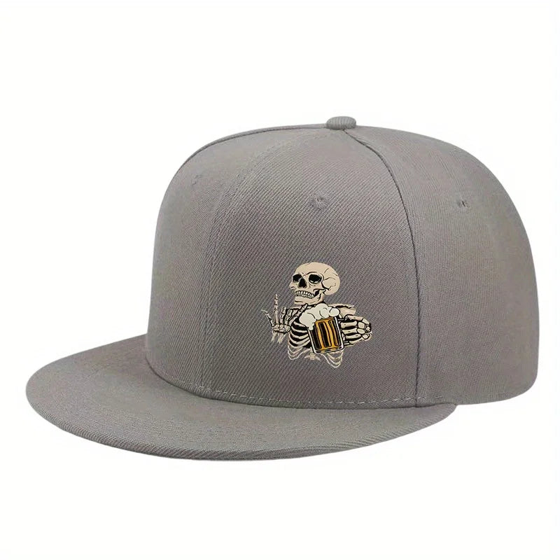 Skull Drinking Beer Graphic Hip Hop Snapback Cap